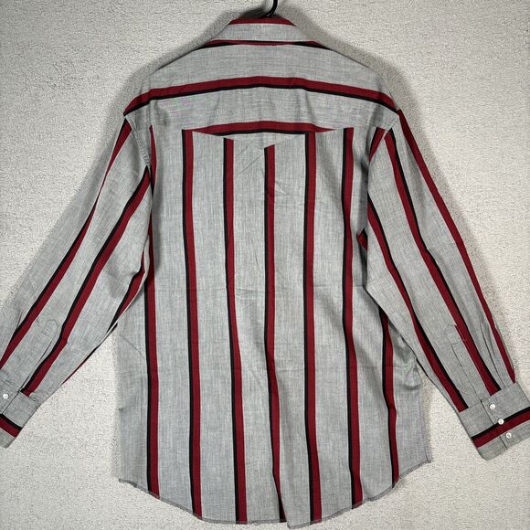 Vintage Wrangler Pearl Snap Shirt Men’s Size 16-34 Stripes Grey Red Cowboy Cut - Picture 9 of 10